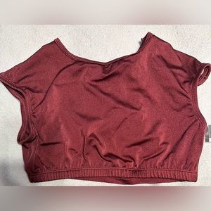 Burgundy crop top with cap sleeves and open back by Body Wrappers